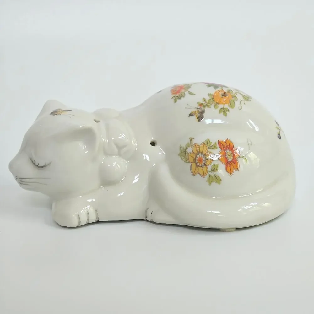 Vintage East Wind San Francisco Sleeping Cat Potpourri Floral Porcelain Figurine